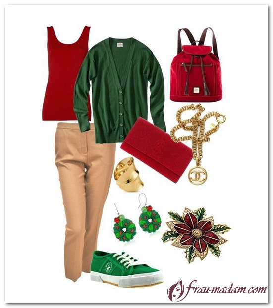 красный и зеленые оттенки в одежде