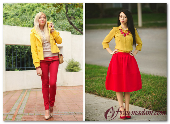 красный и желтый в современной одежде женщины