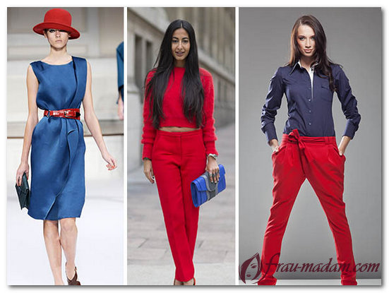 сочетание красного и темно-синего в одежде
