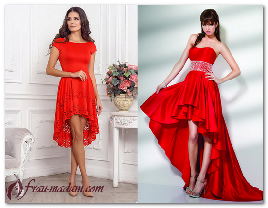 красное платье спереди короткое сзади длинное