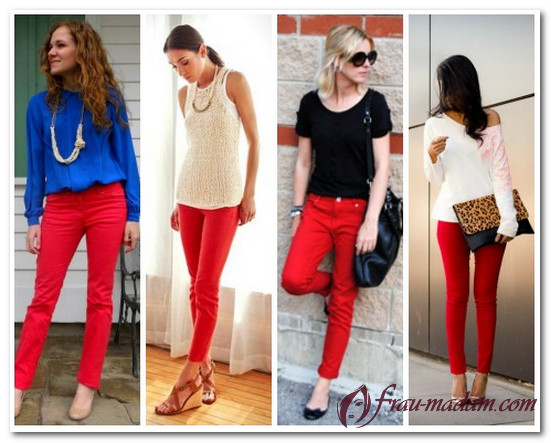 красные джинсы с чем носить фото