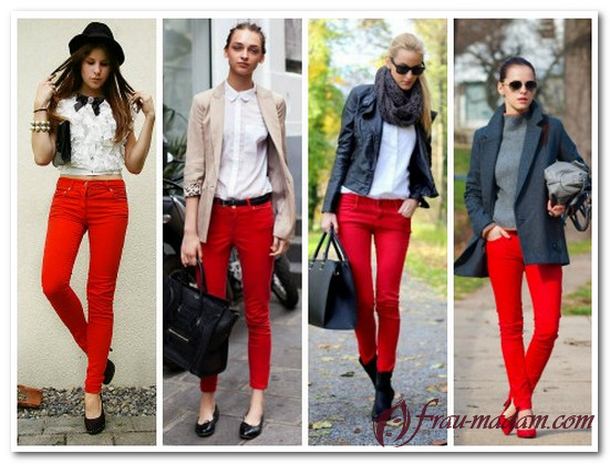 что одеть с красными джинсами