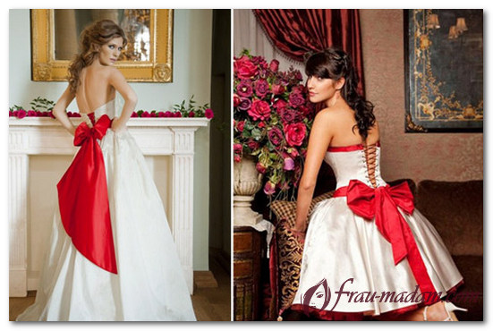 свадебное платье с красной лентой