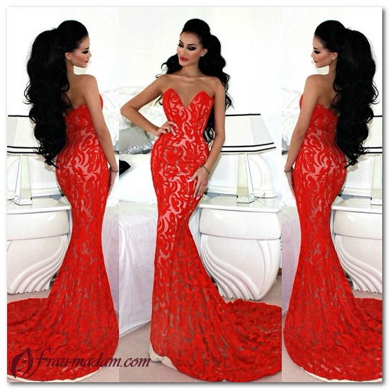 красное гипюровое платье фото