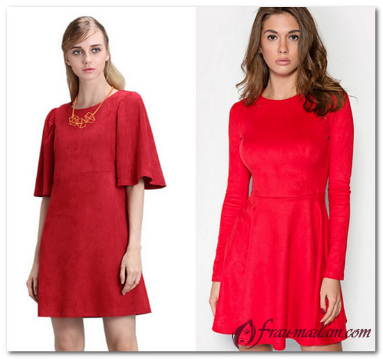 красное платье из замши