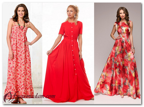 длинные красные платья лето