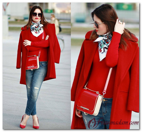 красное пальто с чем носить фото