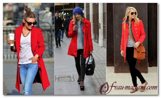 красное драповое пальто