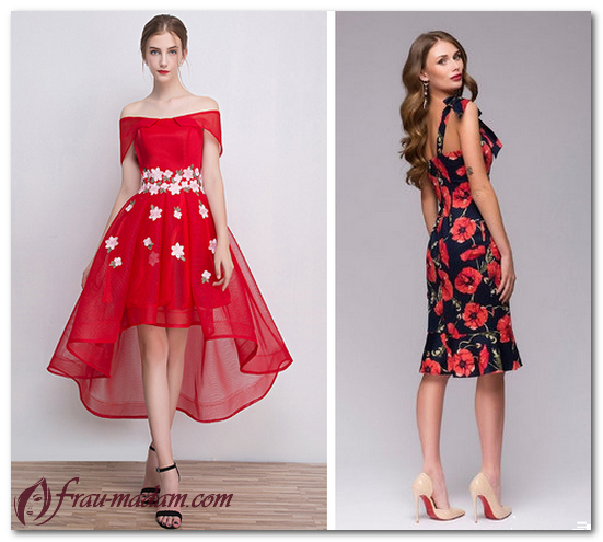 Готовые образы красных платьев с цветами